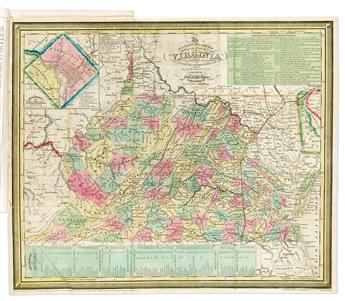 (MAP SCRAPBOOK.) Four mid-nineteenth-century hand-colored engraved folding maps tipped to text leaves from